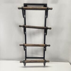 Vintage Wall Mount Towel Rack Farmhouse Industrial Rustic Black Metal Wood